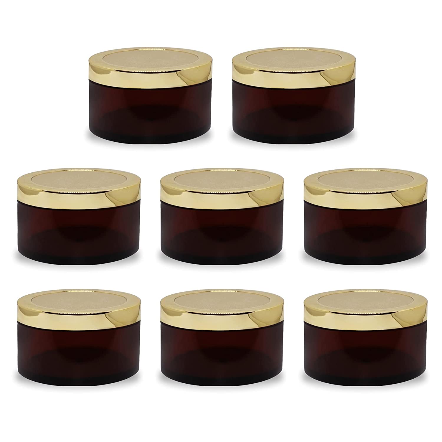 Shoprythm Cosmetic Jar Pack of 8 MYOC Amber San Jars with Golden Cap & Inner lid for Creams, Gels, Body Scrub & Butter